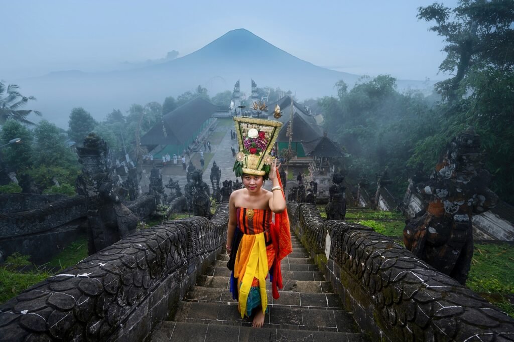 mountain, temple, morning