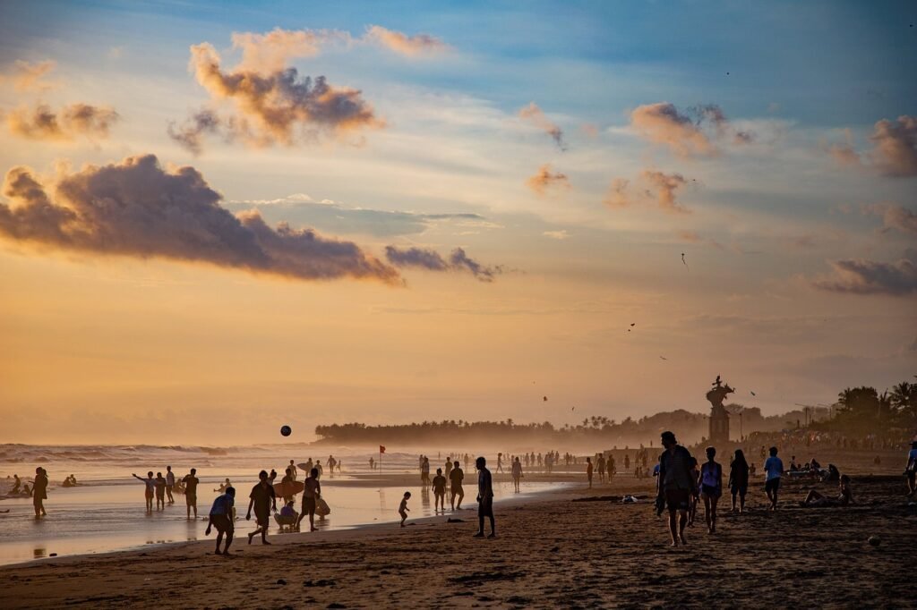 beach, dusk, people